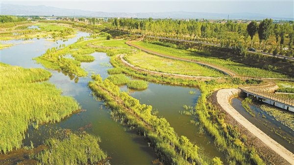 祁县大力推进昌源河幸福河湖建设，着力打造“河畅、水清、景美、人和”的生态蓝图。图为昌源河沿河美景。张钰佳 摄
