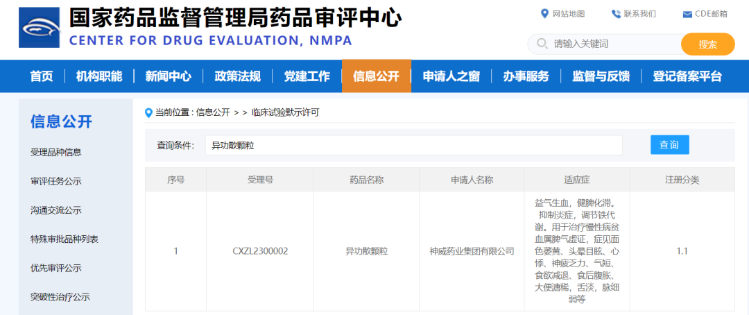 神威药业中药1.1类创新药异功散颗粒获批临床