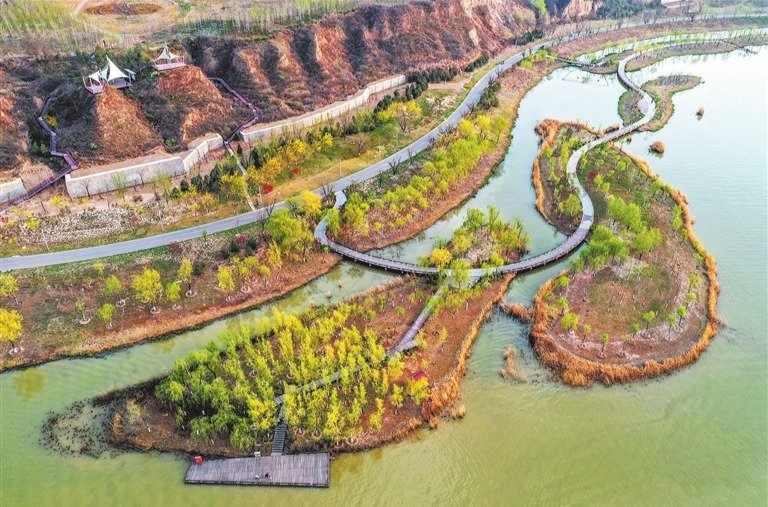 尧都涝洰河生态公园润州园美景如画