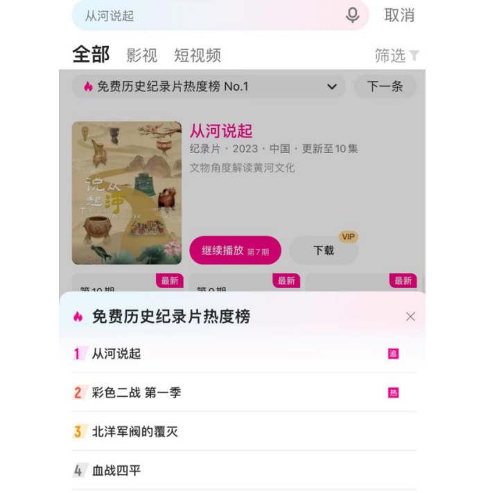 （优酷视频免费历史纪录片实时热度榜第1名）