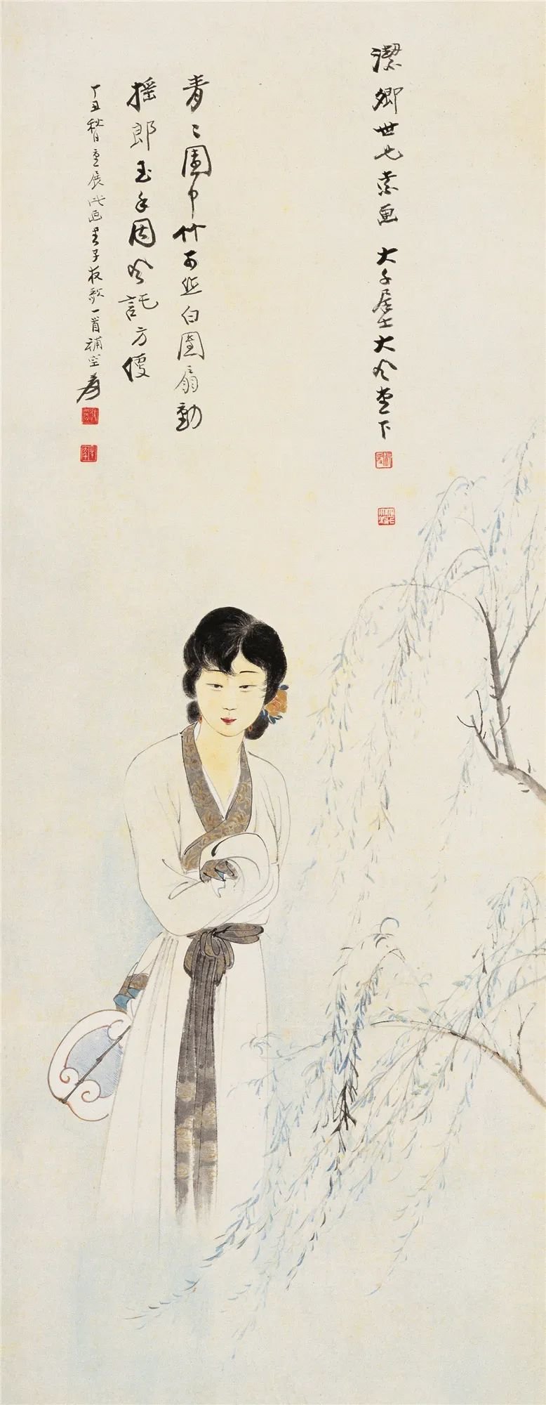 张大千 仕女 纸本设色 纵110.5厘米 横42.5厘米 1937年 北京画院藏