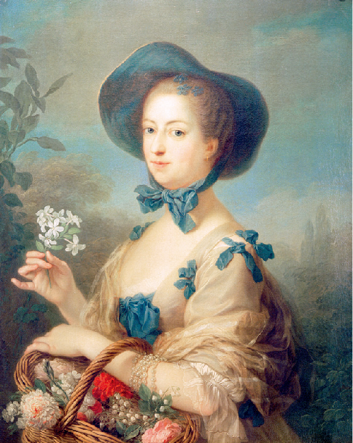 查尔斯·安德烈·凡·卢(Charles André Van Loo),《美丽的女园丁》(belle jardinière),蓬巴杜夫人的画像,布面油画,约1760年,现藏于凡尔赛宫和特里亚农宫。