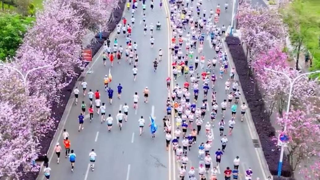 柳州马拉松惊艳首秀，近两万名参赛者花海竞技