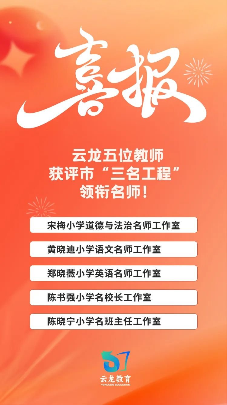 云龙五位教师获评市“三名工程”领衔名师！