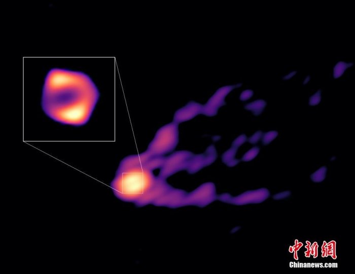 M87黑洞在3.5毫米波长所观测到的图像(图源:SHAO,MPIfR,NRAO/AUI/NSF)。 中科院上海天文台 供图