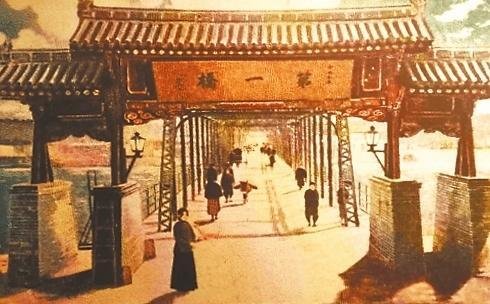 早期黄河铁桥油画 资料图