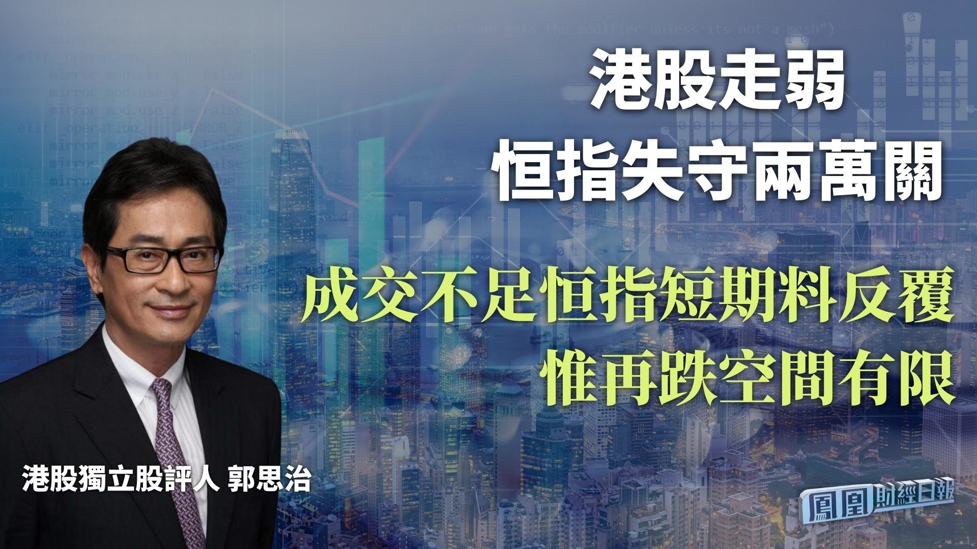 港股走弱恒指失守两万关 郭思治：成交不足恒指短期料反复