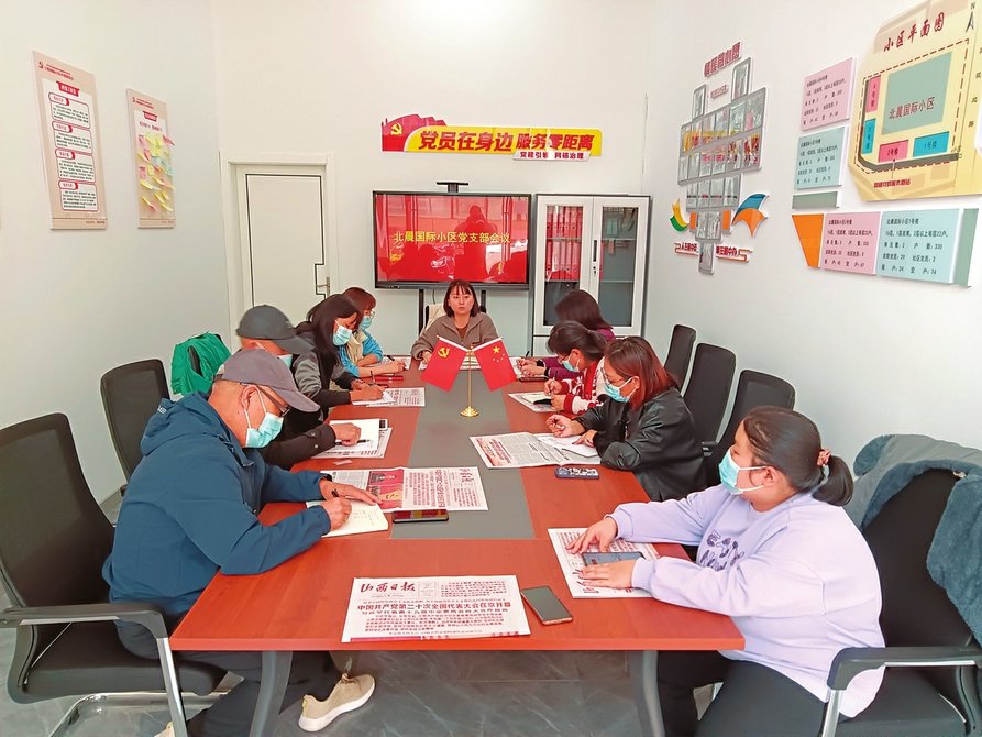 北晨国际小区党支部开展主题党日学习。