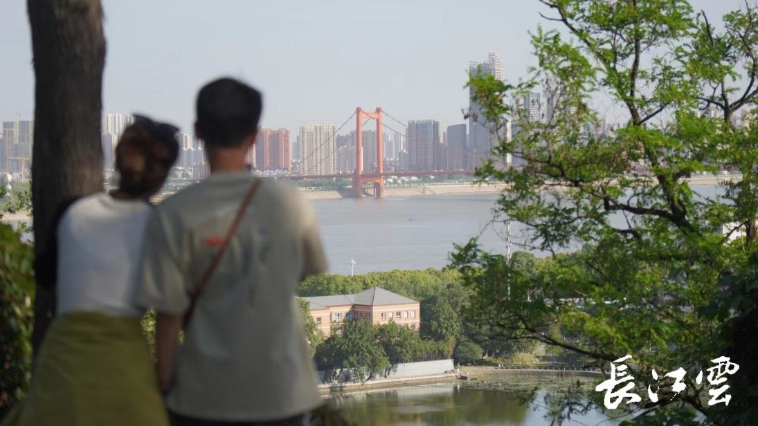 站在龟山公园远眺鹦鹉洲长江大桥