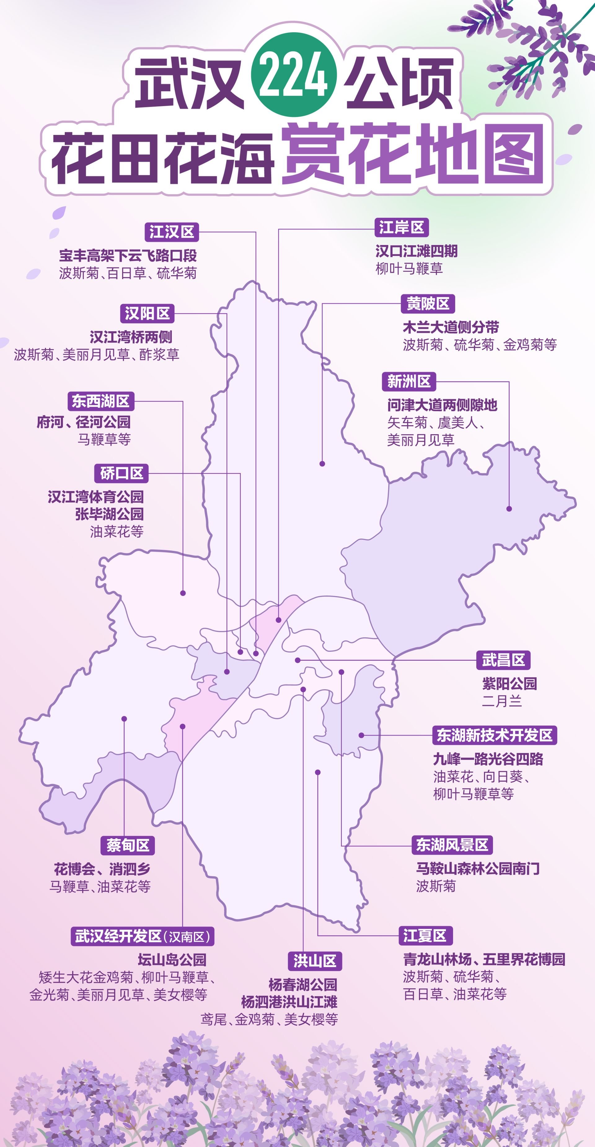 武汉224公顷花田花海赏花地图