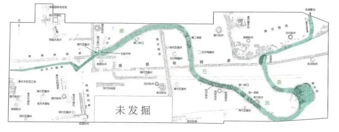 南越曲流石渠及历代遗迹分布示意图