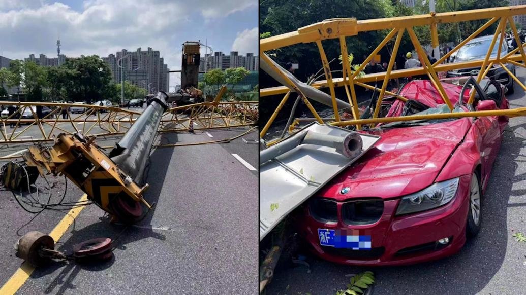嘉兴平湖一在建工地塔吊在拆卸中倒塌,1人当场身亡_凤凰网视频_凤凰网