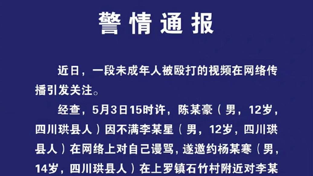 不满网络谩骂12岁男孩邀他人殴打同龄人，警方立案