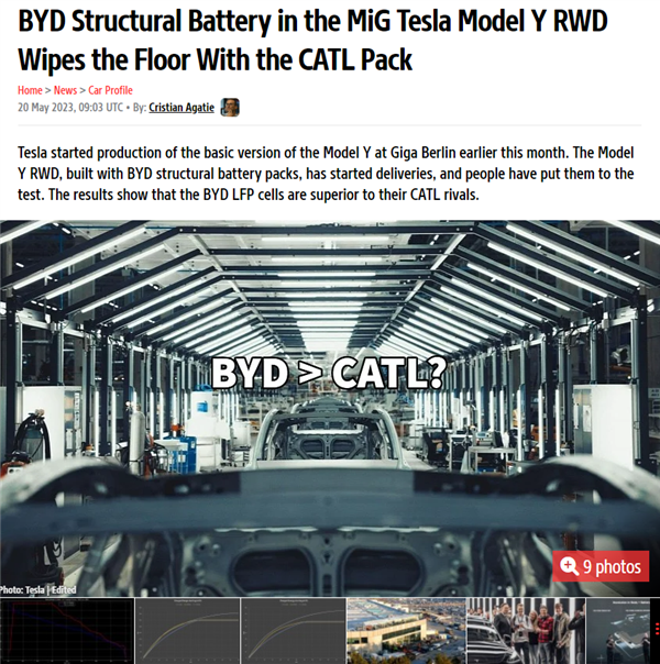 用上比亚迪刀片电池 新款特斯拉Model Y海外下线:充电超猛