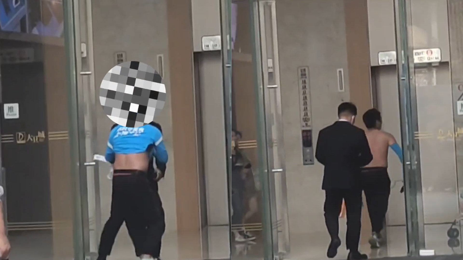 外卖小哥进商场被保安阻拦，一番争执推搡后小哥果断脱衣服，保安最终放行