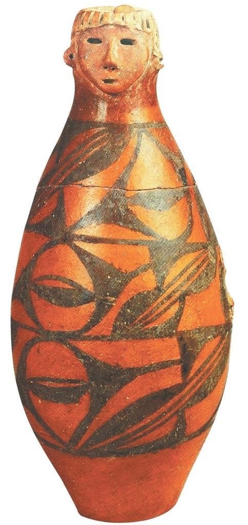 秦安大地湾遗址出土的人头形器口彩陶瓶