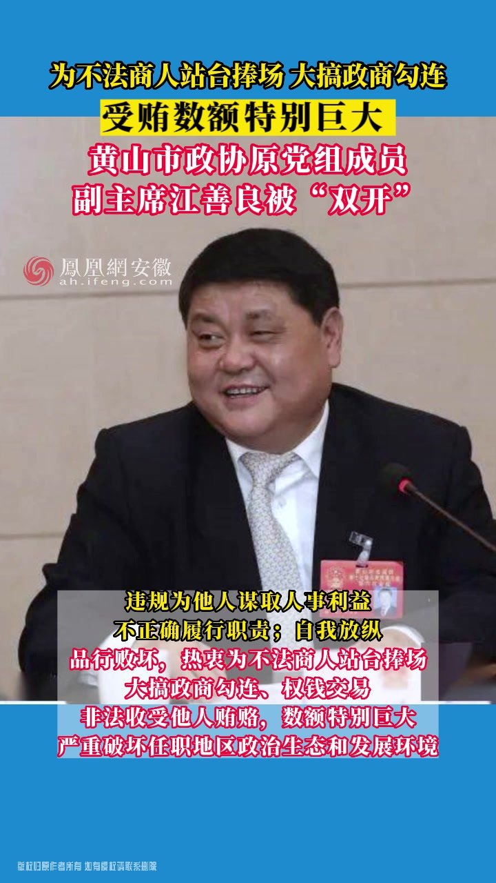 为不法商人站台捧场 黄山市政协原党组成员、副主席江善良被“双开”