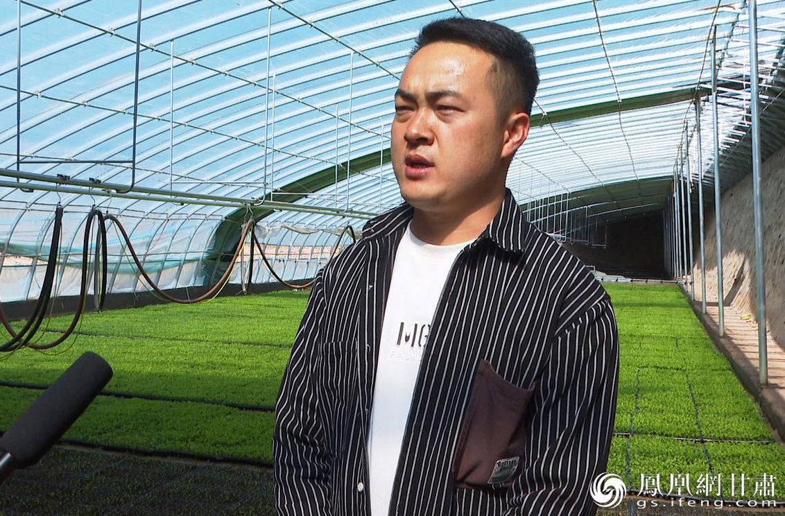甘肃兴合农业发展有限公司办公室主任张涛林介绍育苗基地项目建设情况 永昌县融媒体中心供图