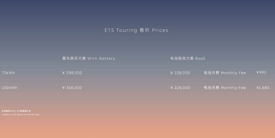 蔚来ET5 Touring上市，售价29.8万起