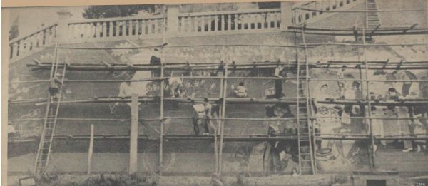 1938年，黄鹤楼大壁画绘制现场