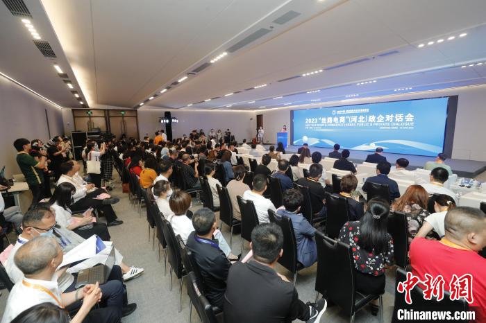 图为廊坊经洽会上,2023“丝路电商”(河北)政企对话会活动现场。 陈童 摄