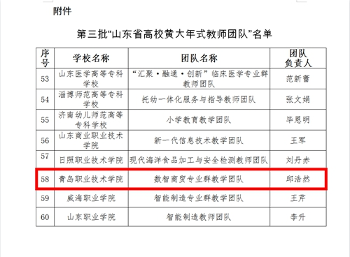 青岛职业技术学院数智商贸专业群教学团队荣获第三批“山东省高校黄大年式教师团队”