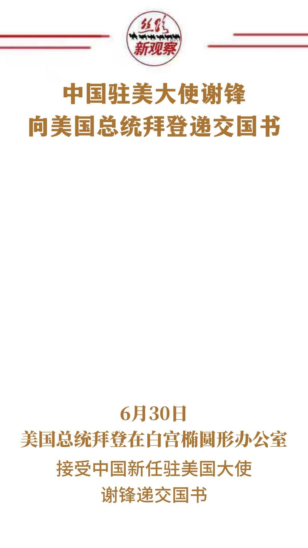 中国驻美大使谢锋向美国总统拜登递交国书