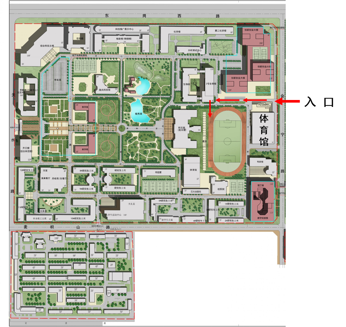 ▲体育素质测试指定通道位置及入场路线图