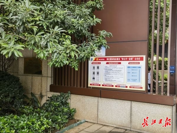 海伦国际小区唯一的评议二维码被树枝遮挡。 记者邓小龙 摄