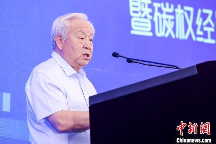 7月7日，以“碳权经济合作与发展”为主题的“2023两岸碳中和论坛”在北京清华大学举办。图为清华大学两岸发展研究院院长、清华大学前校长、中国科学院院士顾秉林在论坛上致辞。(主办方供图)