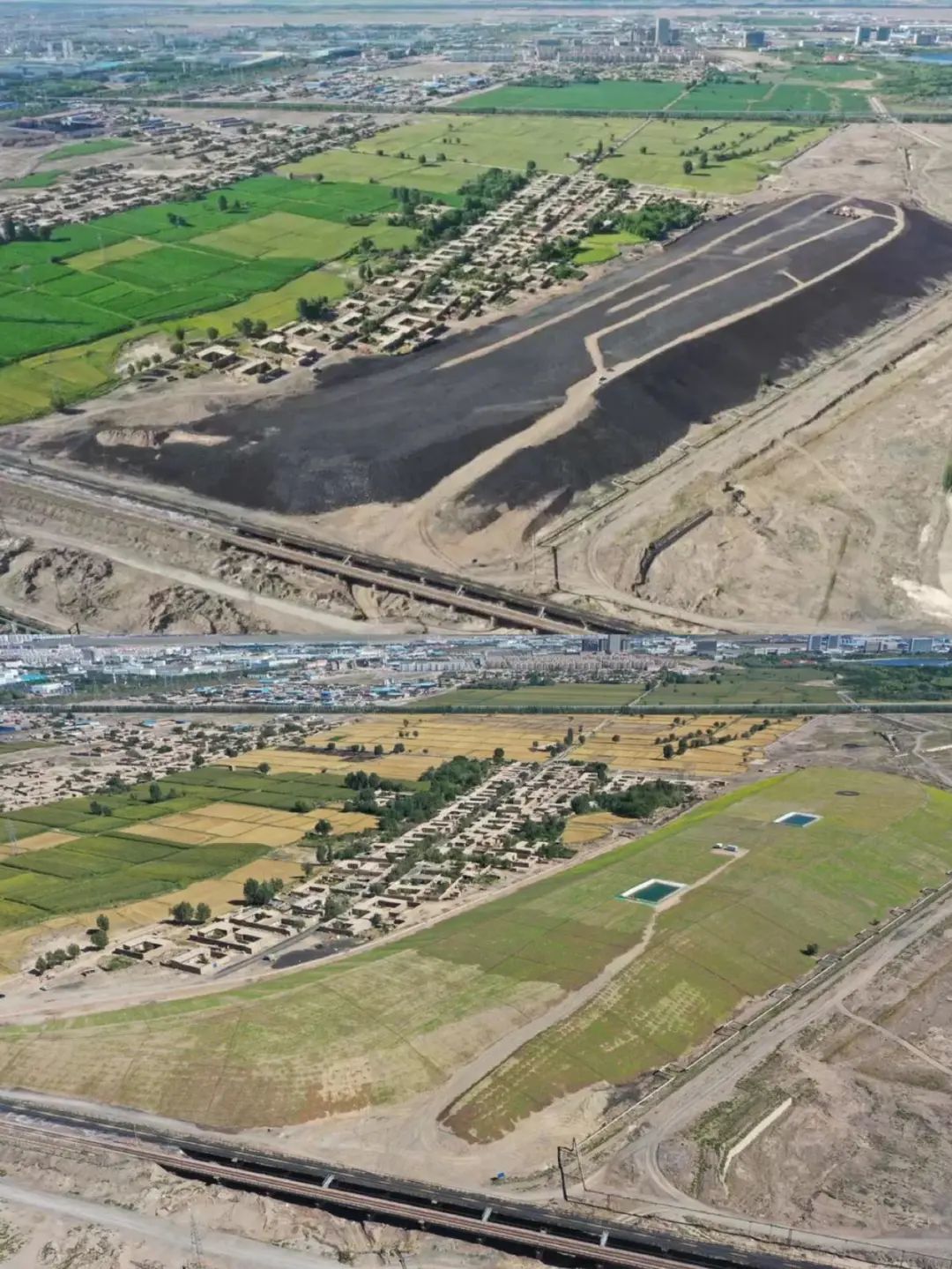 △一号渣场整治前后对比图