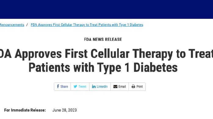 首款！糖尿病細胞療法獲 FDA 批準