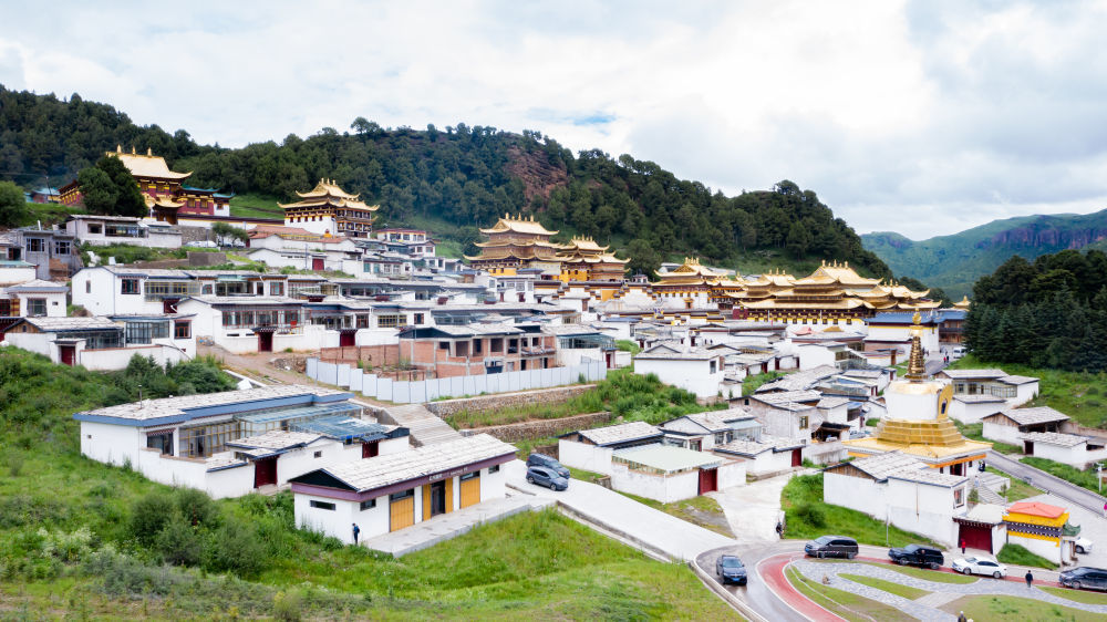 这是7月12日拍摄的郎木寺镇风光（无人机照片）新华社记者 郎兵兵 摄