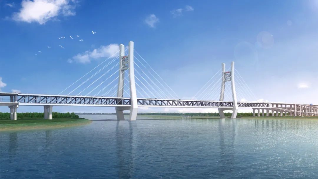 昌九高铁扬子洲赣江公铁大桥西支主塔下横梁浇筑完成