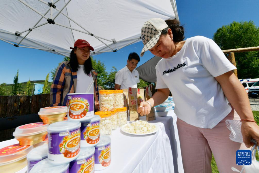 7月15日，在第十届兰州百合文化旅游季活动开幕式上，一名女士选购百合产品。