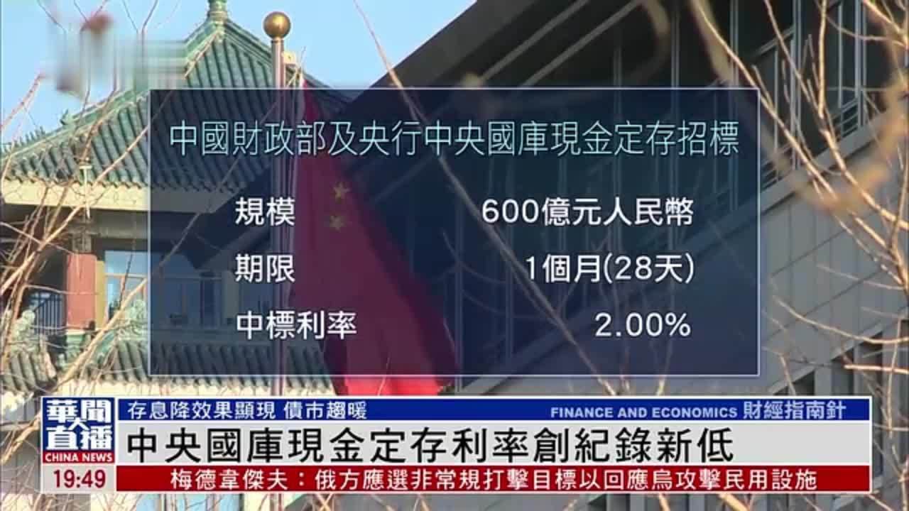 中央国库现金定存利率创纪录新低