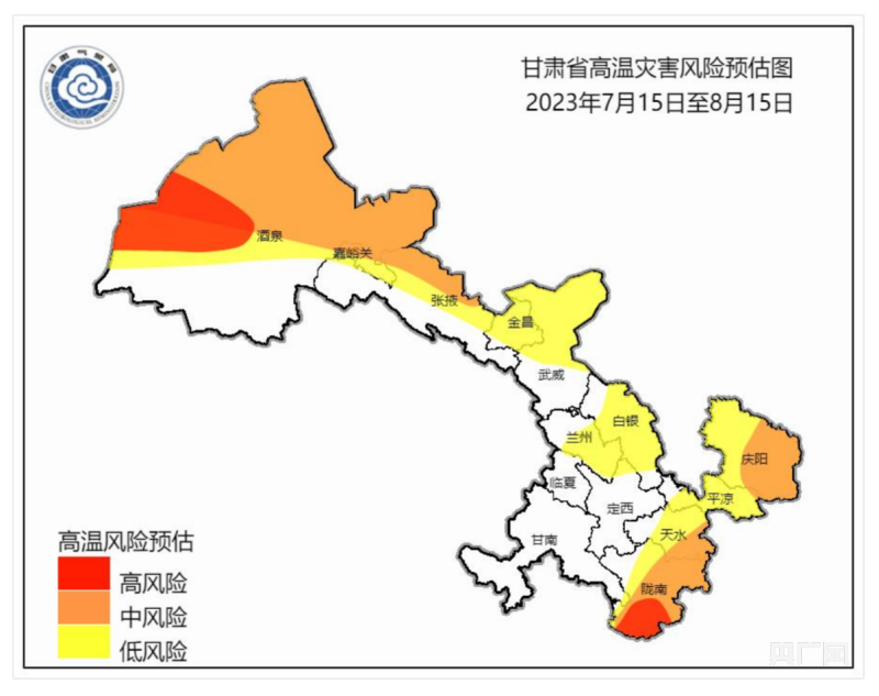 甘肃省高温灾害风险预估图（7月15日至8月15日）（央广网发 甘肃省气象局 供图）