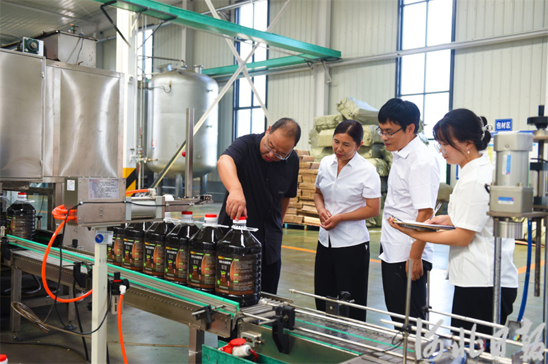 7月27日，临城县行政审批局工作人员，在该县首批纳入承诺制管理的企业河北萌帮生物科技有限公司了解生产经营情况。