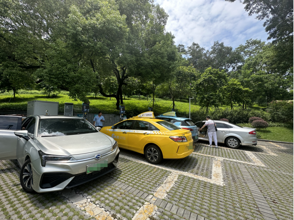 (广州越秀公园充电站正在充电的新能源汽车,拍摄/柳宁馨)