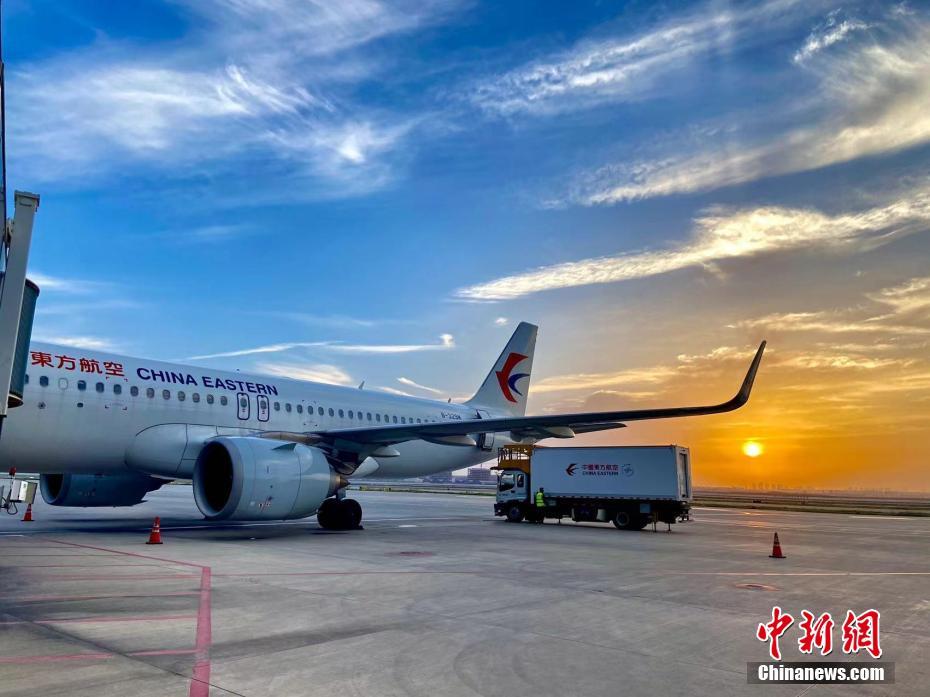 停机坪上，金黄色的旭日从地平线缓缓升起。