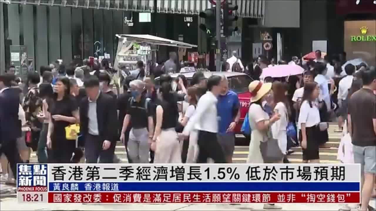 香港第二季经济增长1.5% 低于市场预期