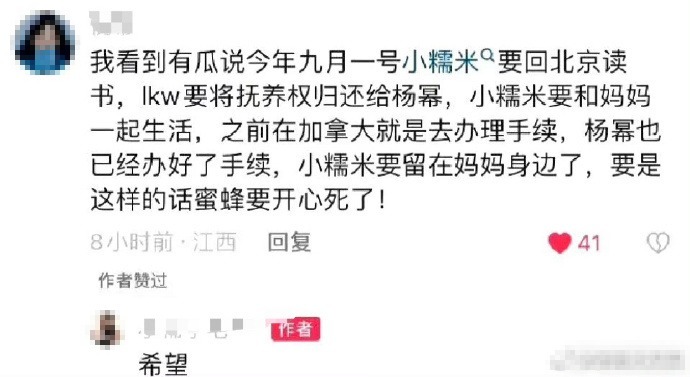 网传刘恺威归还女儿抚养权给杨幂 还称小糯米将回北京读书