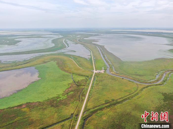 航拍江西鄱阳湖南矶湿地国家级自然保护区水草丰茂，风光秀美。　刘力鑫 摄