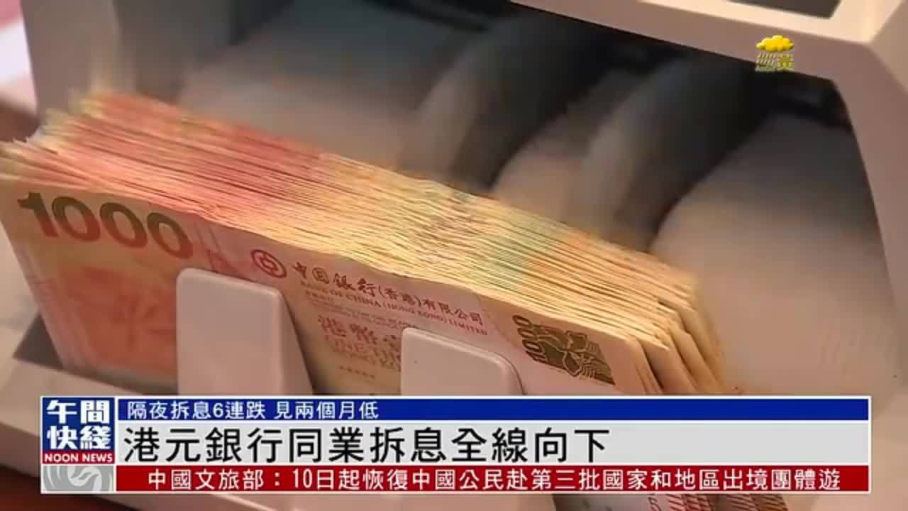 粤语报道｜港元银行同业拆息全线向下