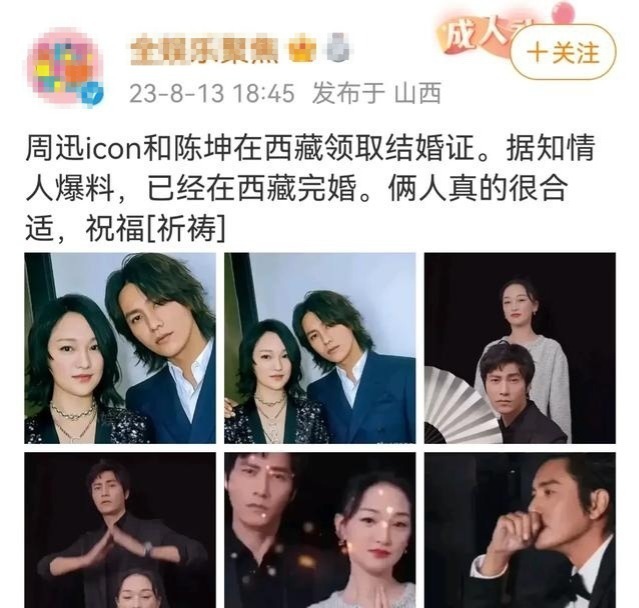 陈坤辟谣与周迅结婚，回应“两个孩子瓜”：离谱,第3张