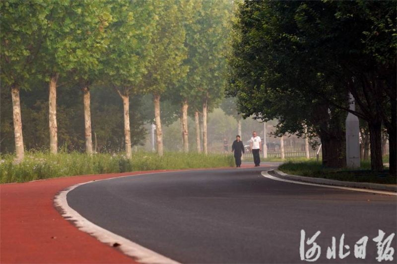 图为市民在唐山花海南区进行晨练。
