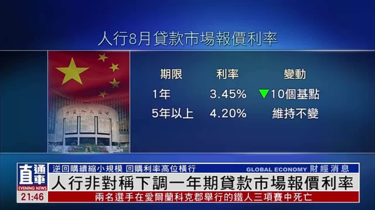 人行非对称下调一年期贷款市场报价利率