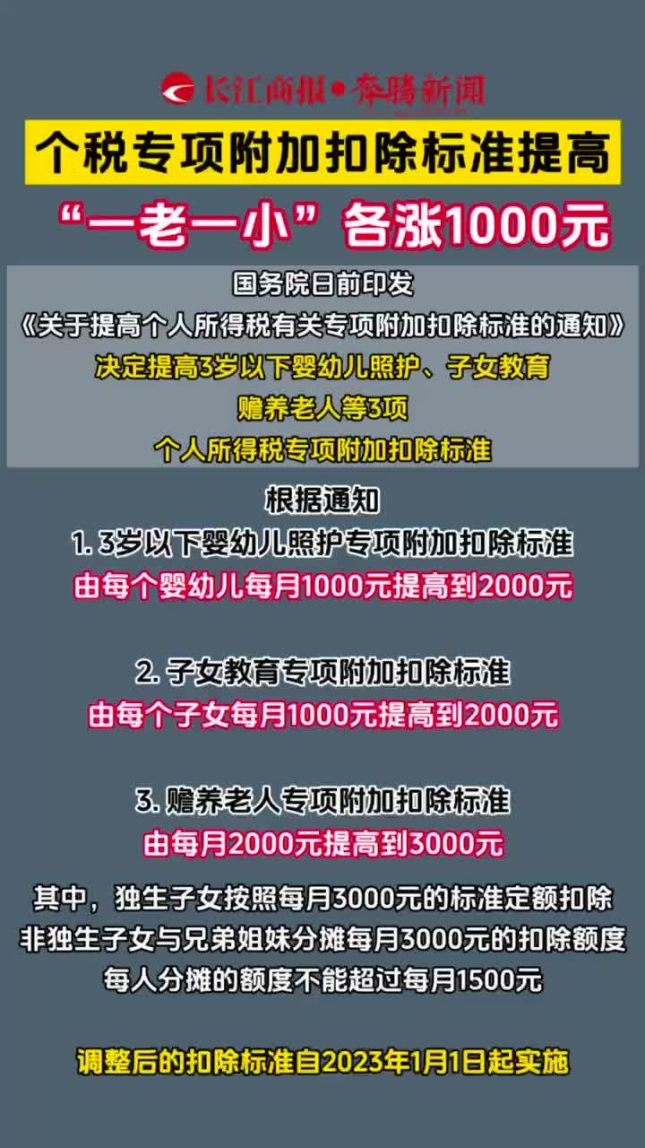 个税专项附加扣除标准提高 “一老一小”各涨1000元#个税