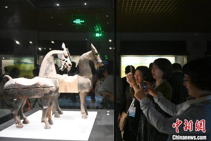 图为两岸婚姻家庭代表参观甘肃省博物馆 九美旦增 摄