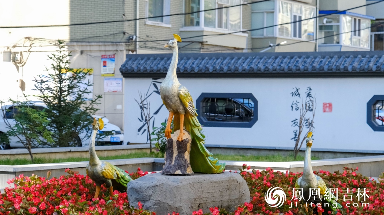长春市朝阳区孔雀院小区门前的雕塑。凤凰网吉林 马宏波/摄